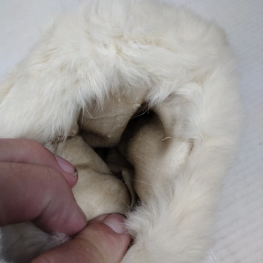 Vintage Womans Childs Small White Fur Hand Warmer Muff Teddy Bear Animal Antique